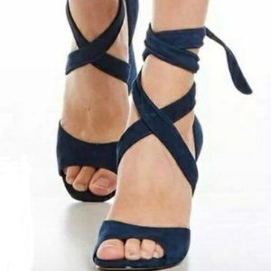 KARL LAGERFELD PARIS Racha Suede Ankle Tie Block Heel